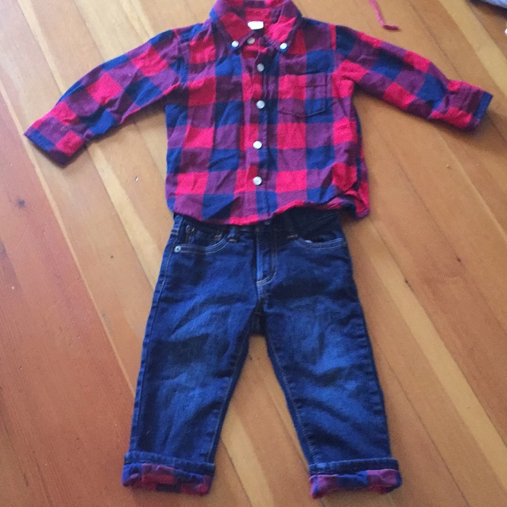 Cute baby gap jeans and flannel set